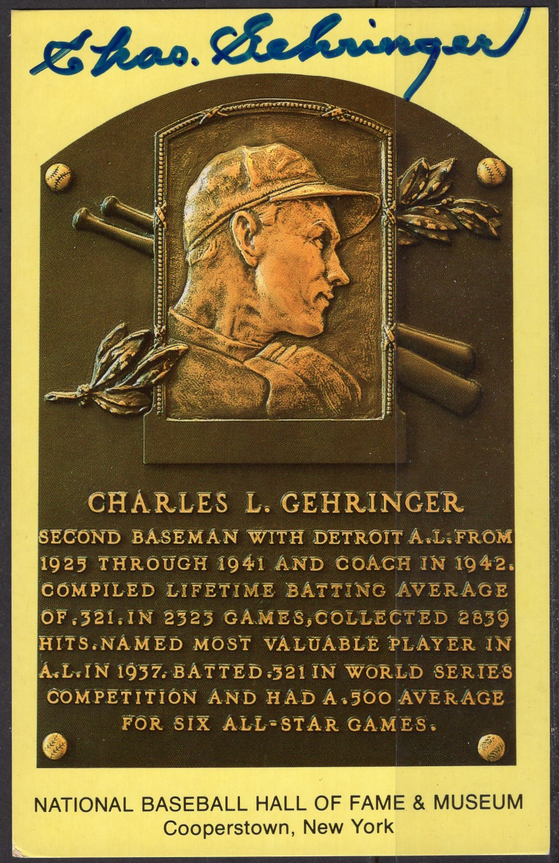 Charles Gehringer plaque