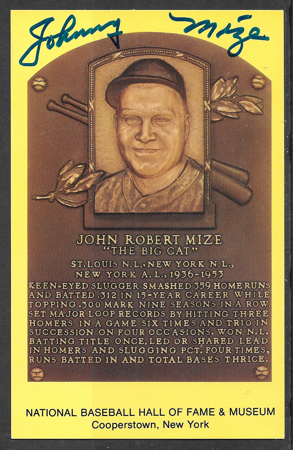 Johnny Mize plaque