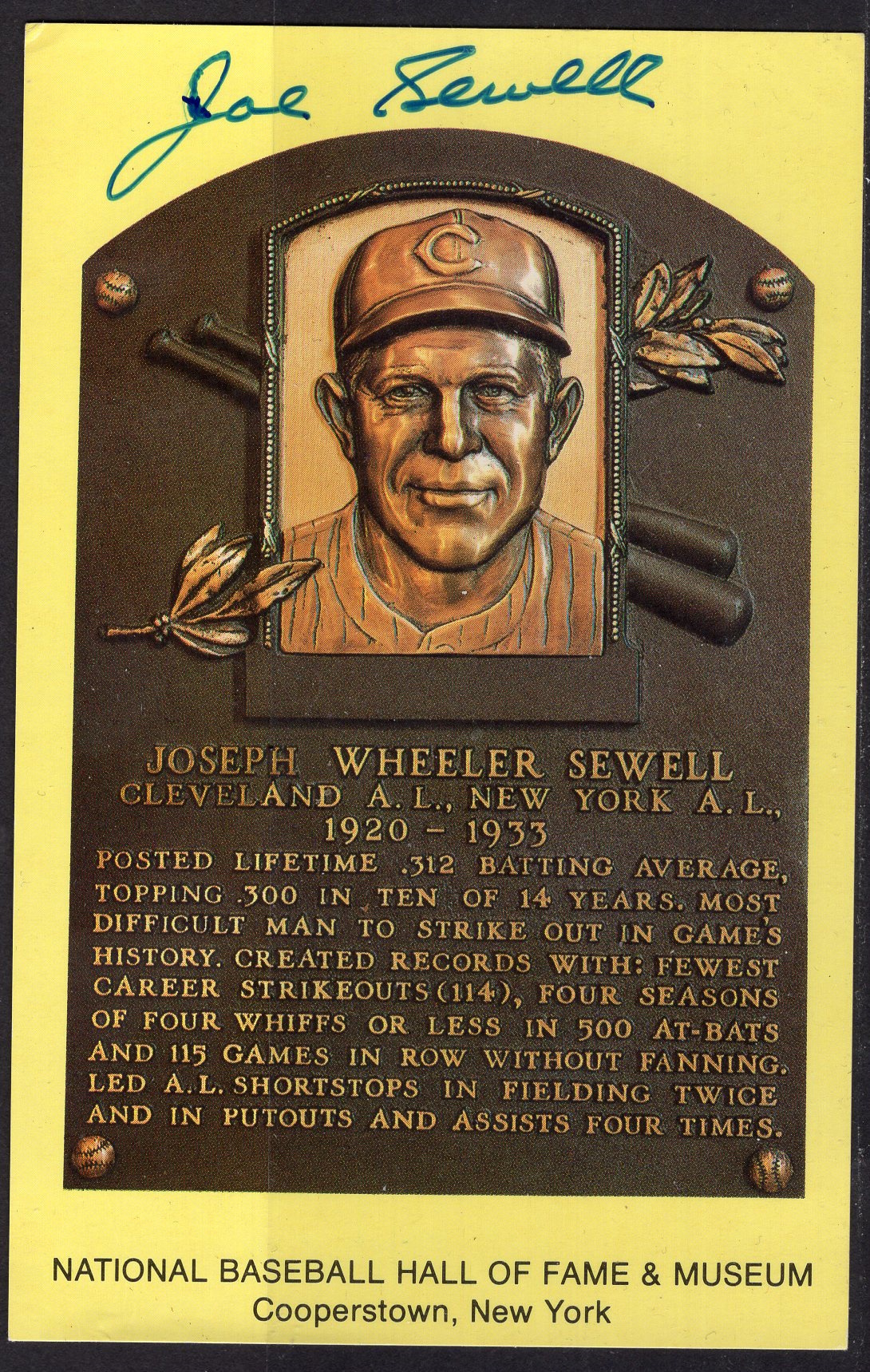 Joe Sewell plaque